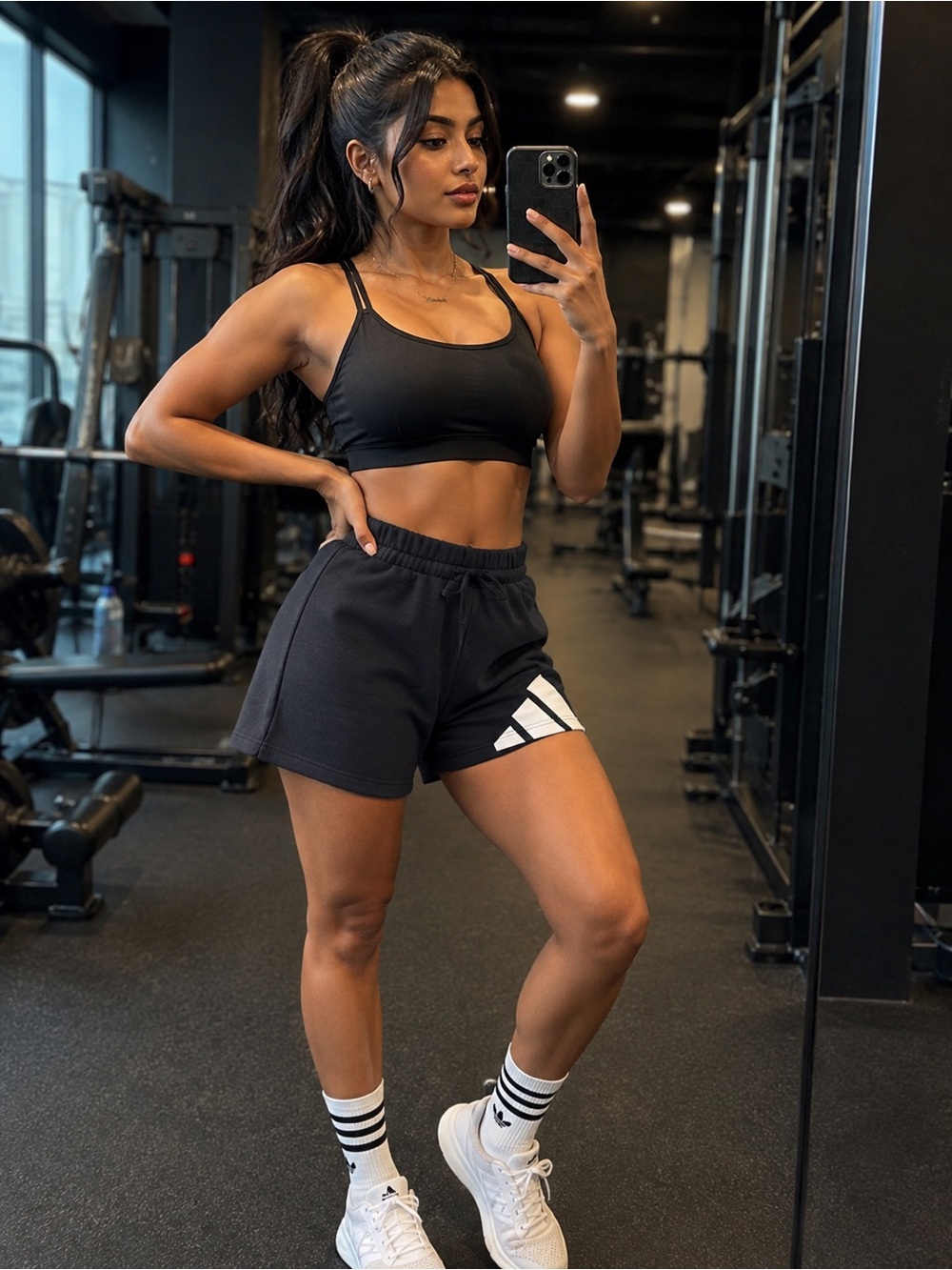 adidas Black Women's Athletic Shorts with White Logo Accent